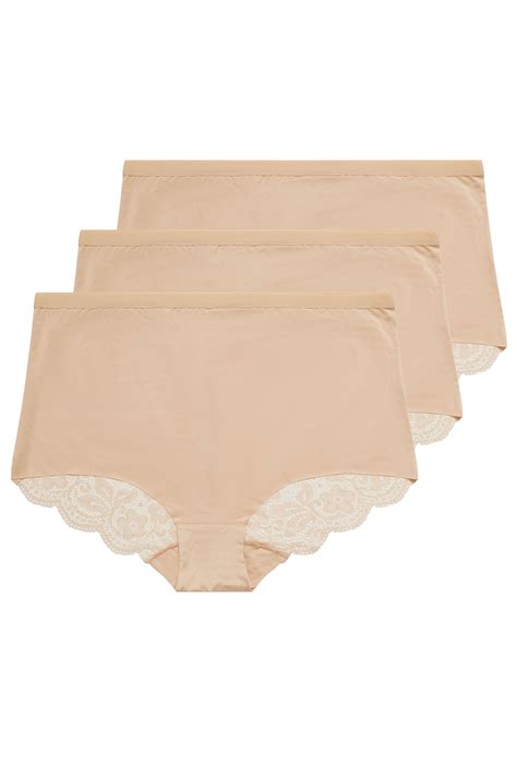 YOURS Plus Size 3 PACK Nude Lace Trim Briefs Yours Clothing