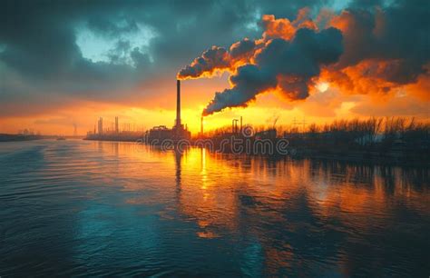 A Large Industrial Plant Is Emitting Smoke Into The Sky Stock Photo