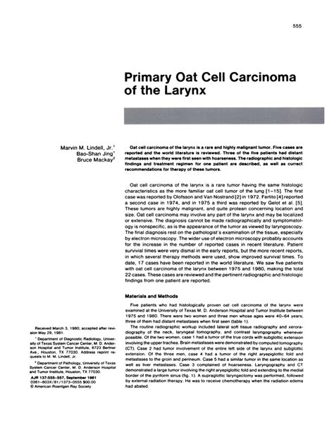 (PDF) Primary oat-cell carcinoma of the larynx