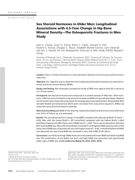 PDF Sex Steroid Hormones In Older Men Longitudinal Associations With Year Change In Hip
