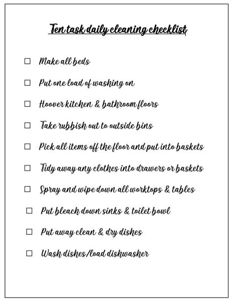 10 Task Easy Cleaning Checklist Digital Download - Etsy