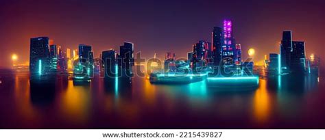 Cyberpunk Neon City Night Futuristic City Stock Illustration 2215439827 ...