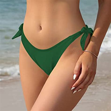 Lolmot Womens High Waisted Side Tie Bikini Swim Bottom Retro High Cut Leg Lace Up Cheeky Swim