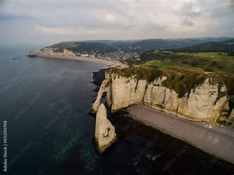 Aerial View Tretat Normandy France Falaises D Tretat Etretat