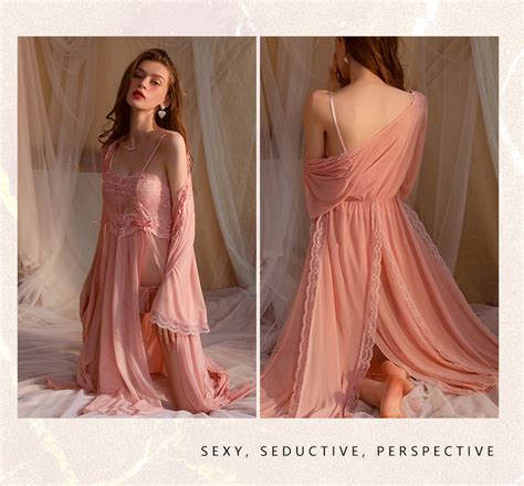 Women Hot Nighties High Split Sheer Mesh Lace Night Dresses And Robe Sleepwear Set Gr Buy