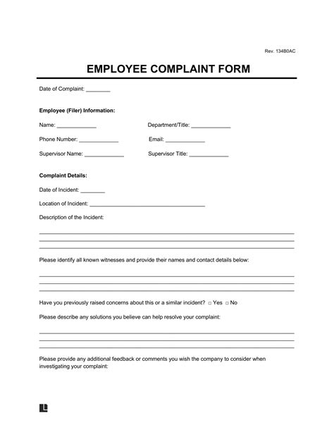complaint form sample template template samples