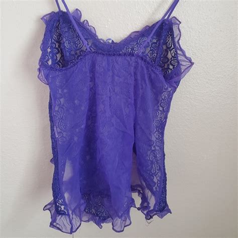 None Intimates Sleepwear Vintage Purple Lace Lingerie Set W Camisolethong Pantiessheer