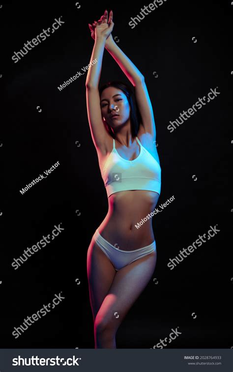 Brunette White Lingerie Posing Studio Stock Photo 2028764933 Shutterstock