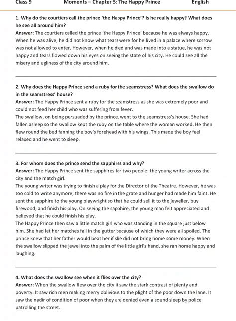 Class 9 English Moments Chapter 5 The Happy Prince Solution