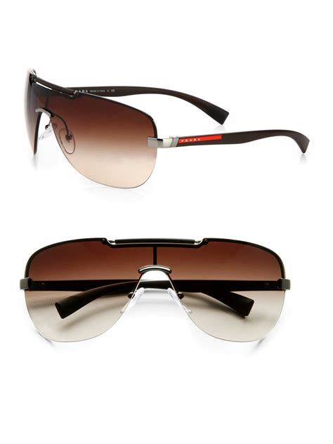 Lyst Prada Metal Shield Sunglasses In Brown For Men