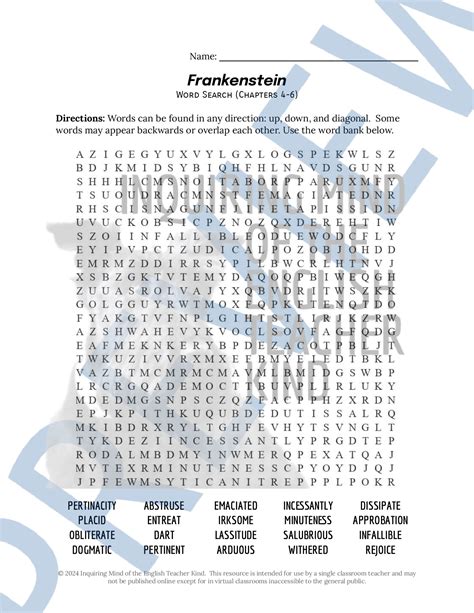 Frankenstein Chapters 4 through 6 Vocabulary Games and Activities