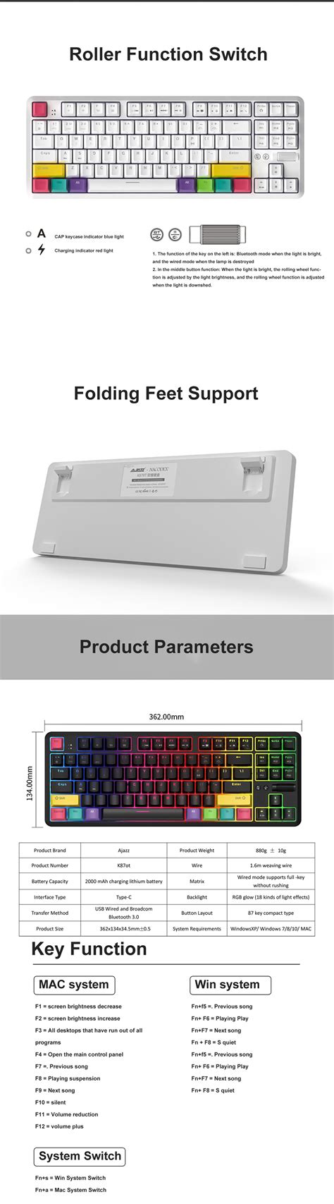 Ajazz K T Hot Swappable Rgb Bluetooth G Type C Wired Mechanical Gaming Keyboard For Win