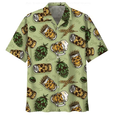 Unifinz Beer Hawaiian Shirt Beer Skull Cups Wheats And Hops Aloha Shir