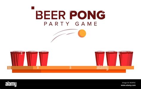 Beer Pong Game Vector Alcohol Party Game Red Cups And Ping Pong Ball