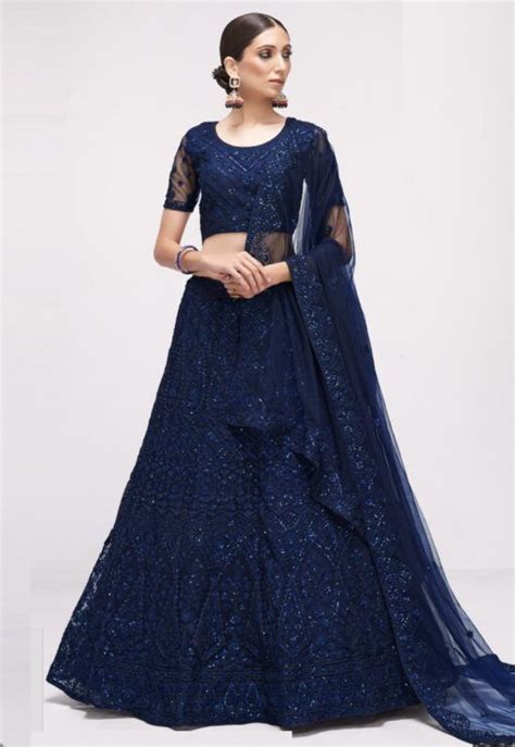 Dark Blue Net Bridal Lehenga Choli Lehengas Designer Collection