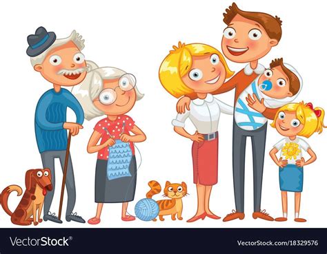 Big happy family funny cartoon character Vector Image | Famille ...