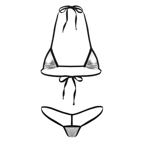 Aiihoo Women S Shiny Metallic Extreme Bikini Swimsuit Halterneck Micro