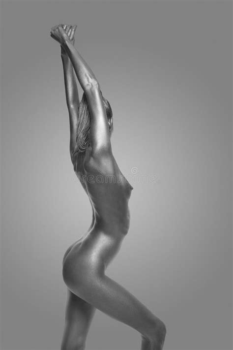 Naked Body In A Silver Body Painting Stock Photo Image Of Female Nude 174445904