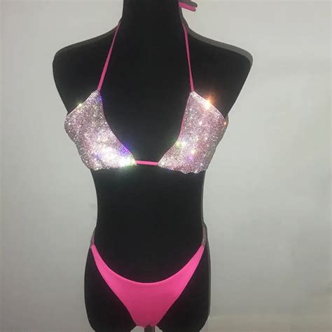 Shiny Rhinestones Bikini Set Sexy Functional Swimwear