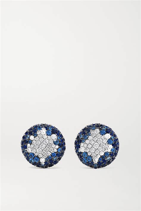 White Gold Karat White Gold Sapphire And Diamond Earrings Martin