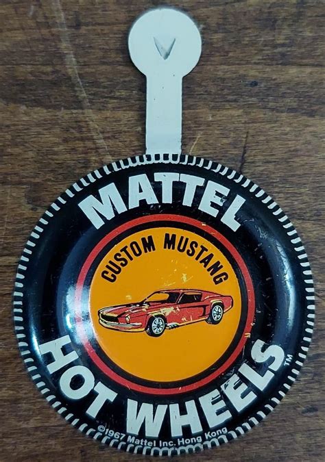 Vintage Mattel Hot Wheels Redline Custom Mustang Metal Button Badge W Tab