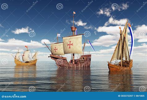 santa maria nina  pinta  christopher columbus stock illustration