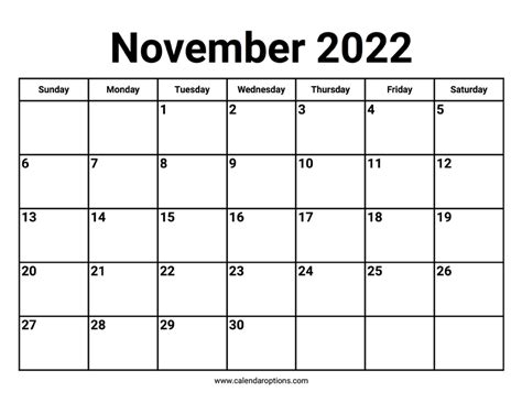 November 2022 calendars