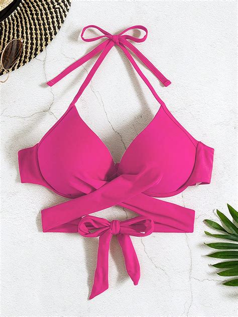 Shein Dd Wrap Cross Tie Back Push Up Bikini Top Shein Usa
