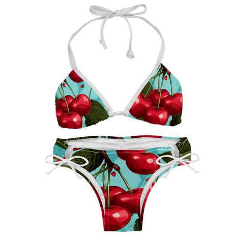 Cherry Swim Wear Bikini Set With Detachable Sponge Adjustable Strap Two Pack For Versatile