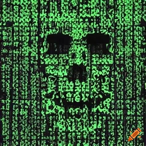 Matrix Code Images With Letters Blackgreen Colors Skull On Background