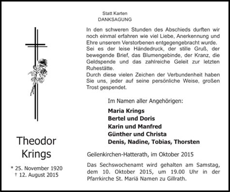 Traueranzeigen Von Theodor Krings Aachen Gedenkt