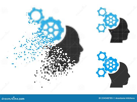 Dissipated And Halftone Dotted Brain Mechanics Glyph Stock Vector