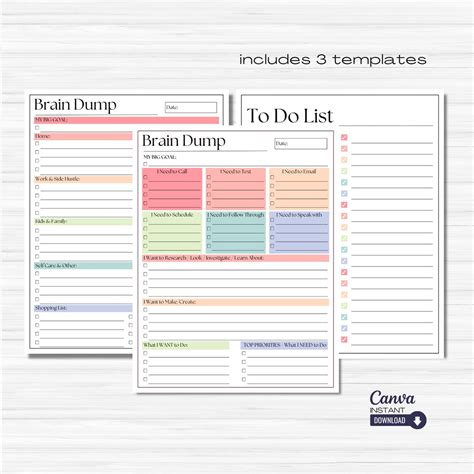 Editable ADHD Brain Dump Printable ADHD Planner To Do List Template