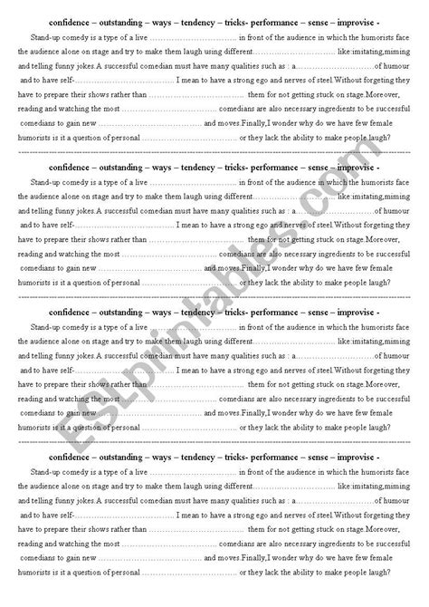 Stand Up Comedy Esl Worksheet By Souahmed