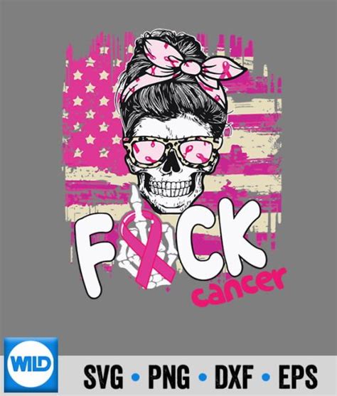 Cancer SVG Messy Skull Breast Cancer Awareness Fuck Cancer Pink Ribbon SVG Cut File WildSvg
