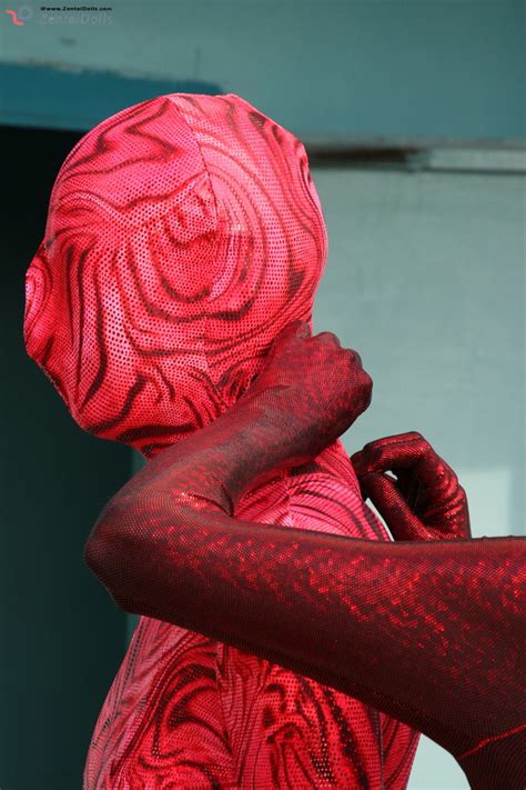 Two Horny Red Zentai Wearing Chick Exposing XXX Dessert Picture