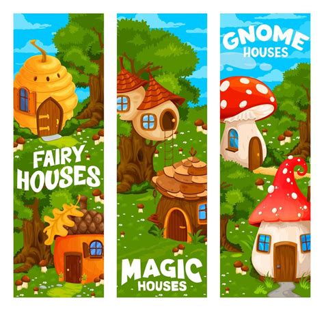 Magic Fairy And Gnome Houses And Dwellings Banners 12285861 Vector Art