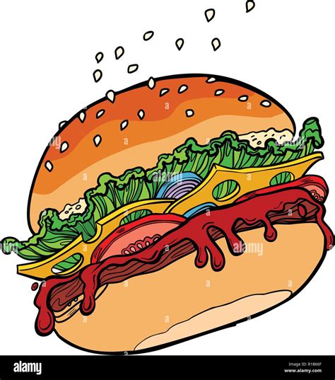 Fast food Burger. Comic cartoon pop art retro vector illustration drawing Stock Vector Image ...