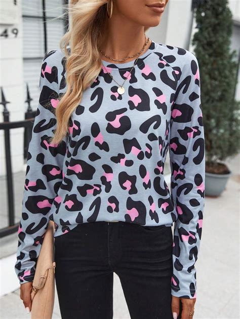 Shein Lune Leopard Print Raglan Sleeve Tee Shein Usa