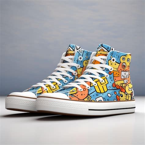 Design de sapatos incríveis tênis tema bob esponja bikini bottom branco fundo azul branco