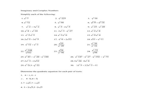 Master Imaginary Numbers With Our Comprehensive Worksheet › Worksheet