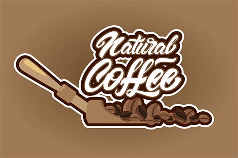 Kopi Alami Dalam Gaya Huruf Dengan Ilustrasi Biji Kopi Lambang Atau