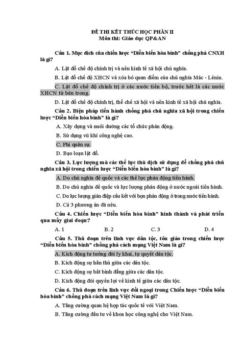 Đề thi thử CK ĐỀ THI KẾT THÚC HỌC PHẦN II Môn thi Giáo dục QP AN Câu