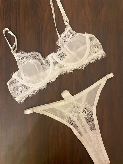 White Lace Lingerie Set Women S Fashion Undergarments Loungewear On Carousell