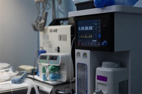 Cirurgia Limpa - A máquina de anestesia a gás está em uma cirurgia de luz limpa pronta ...