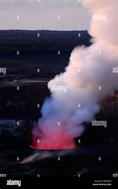 Sunrise Halemaumau crater eruption Jaggar Museum Kilauea volcano Hawaii ...