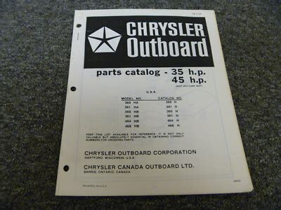 1974 1975 Chrysler 35 45hp Outboard Motor 360ha 361ha Parts Catalog