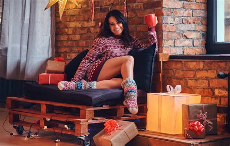 Wallpaper Girl Model Brunette Cute Socks Sweater For Mobile And Desktop Section