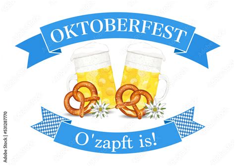 Oktoberfest Ozapft Is Plakat Mit Banderole Rautenmuster Und Text