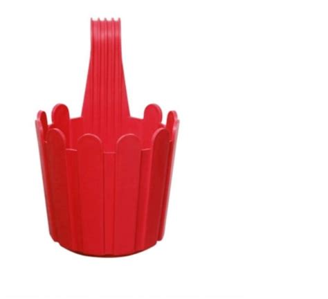 Light Weight Red Plain Round Fence Hook Plastic Pot For Indoor Planting